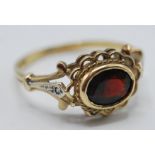 HALLMARKED 9CT GOLD GARNET & DIAMOND RING