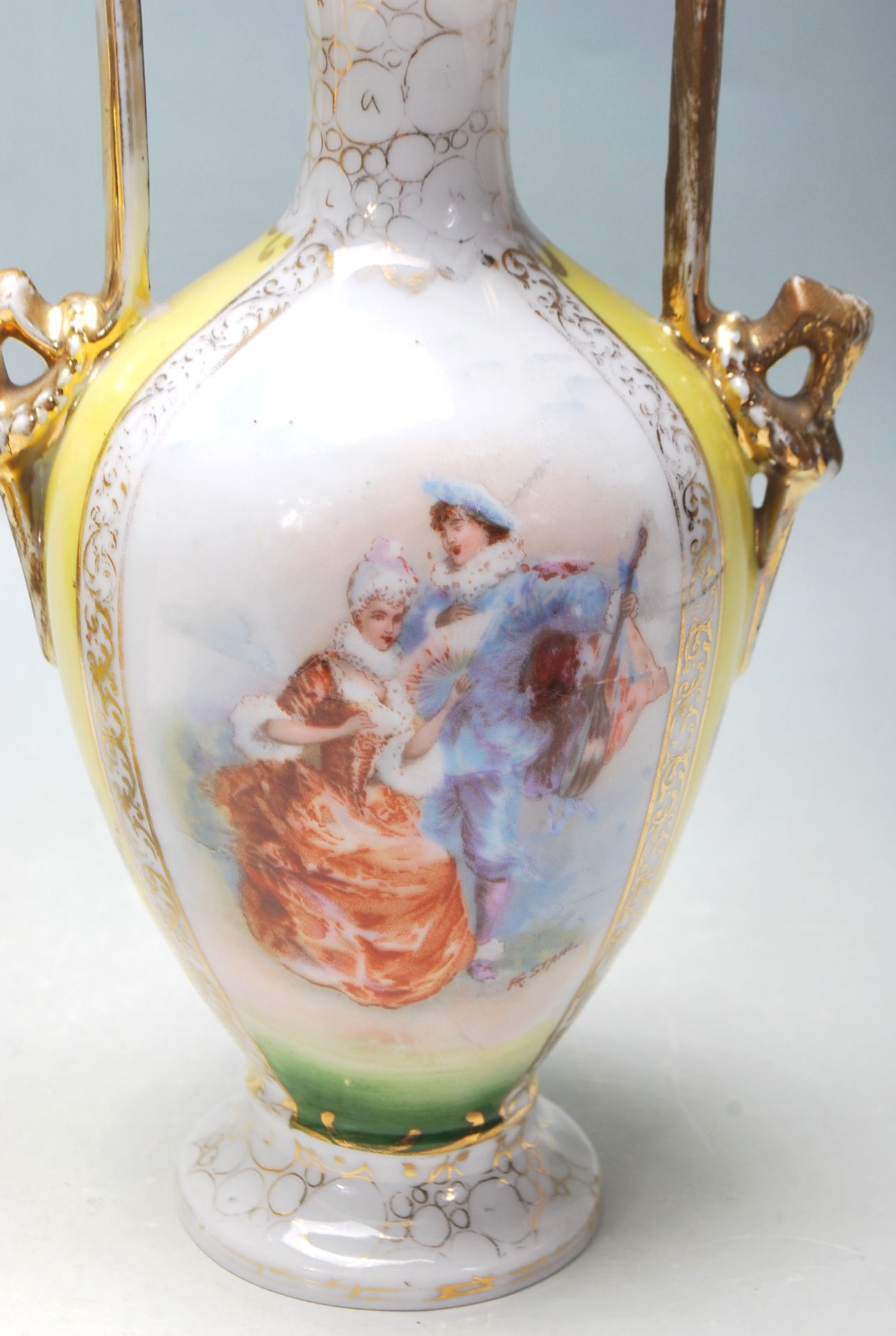 A PAIR OF GERMAN VASES BY VON SCHIERHOLZ 1900C - C.G. SCHIERHOLZ & SON - PAITED BY FR STAHL - Image 3 of 11
