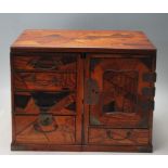 EARLY 20TH CENTURY INLAID PARQUETRY OAK TRAVEL MINIATURE METAMORPHIC DRESSING TABLE DESK