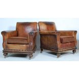 PAIR 1930'S ART DECO LEATHER CLUB ARMCHAIRS