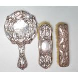 EARLY 20TH CENTURY EDWARDIAN SILVER HALLMARKED DRESSING TABLE MIRROR AND BRUSHES