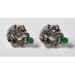 SILVER AND COLOURED STONE DRAGON AND LION CUFFLINKS