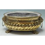 ANTIQUE BRASS 19TH CENTURY VICTORIAN BRASS PLANTER WITH LIONS HEAD HANDLES