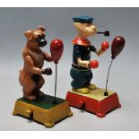 TWO VINTAGE STYLE CAST IRON BOXING FIGURES IN THE FORM OF POPEYE AND A BOXER DOG