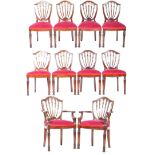 MATCHING SET OF TEN VICTORIAN STYLE HEPPLEWHITE DINING CHAIRS