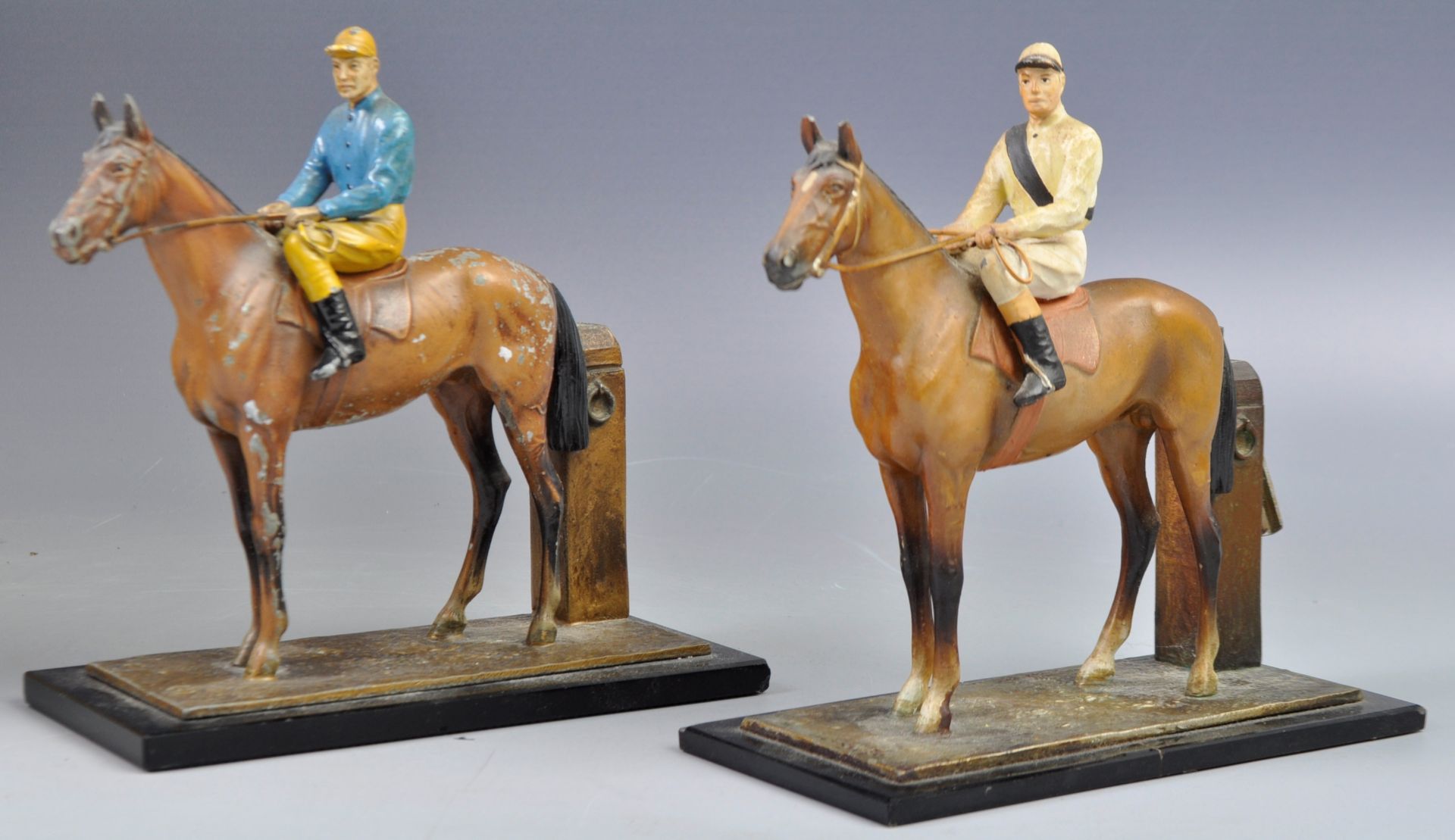 PAIR OF COLD PAINTED RACE HORSE TABLE LIGHTERS
