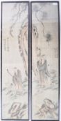 PAIR OF 19TH CENTURY CHINESE ANTIQUE HAND PAINTED SILK PANELS