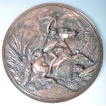 ELKINGTON COPPER CHARGER DEPICTING DIANA THE HUNTRESS FIGHTING LIONS
