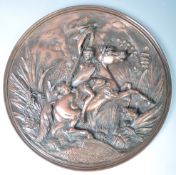 ELKINGTON COPPER CHARGER DEPICTING DIANA THE HUNTRESS FIGHTING LIONS