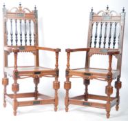 LOVELY MATCHING PAIR OF ARTS & CRAFTS OPEN ARM OAK CHAIRS