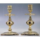 PAIR OF 19TH CENTURY BRASS TABLE CANDLESTICKS WITH PIERCED DETAILS
