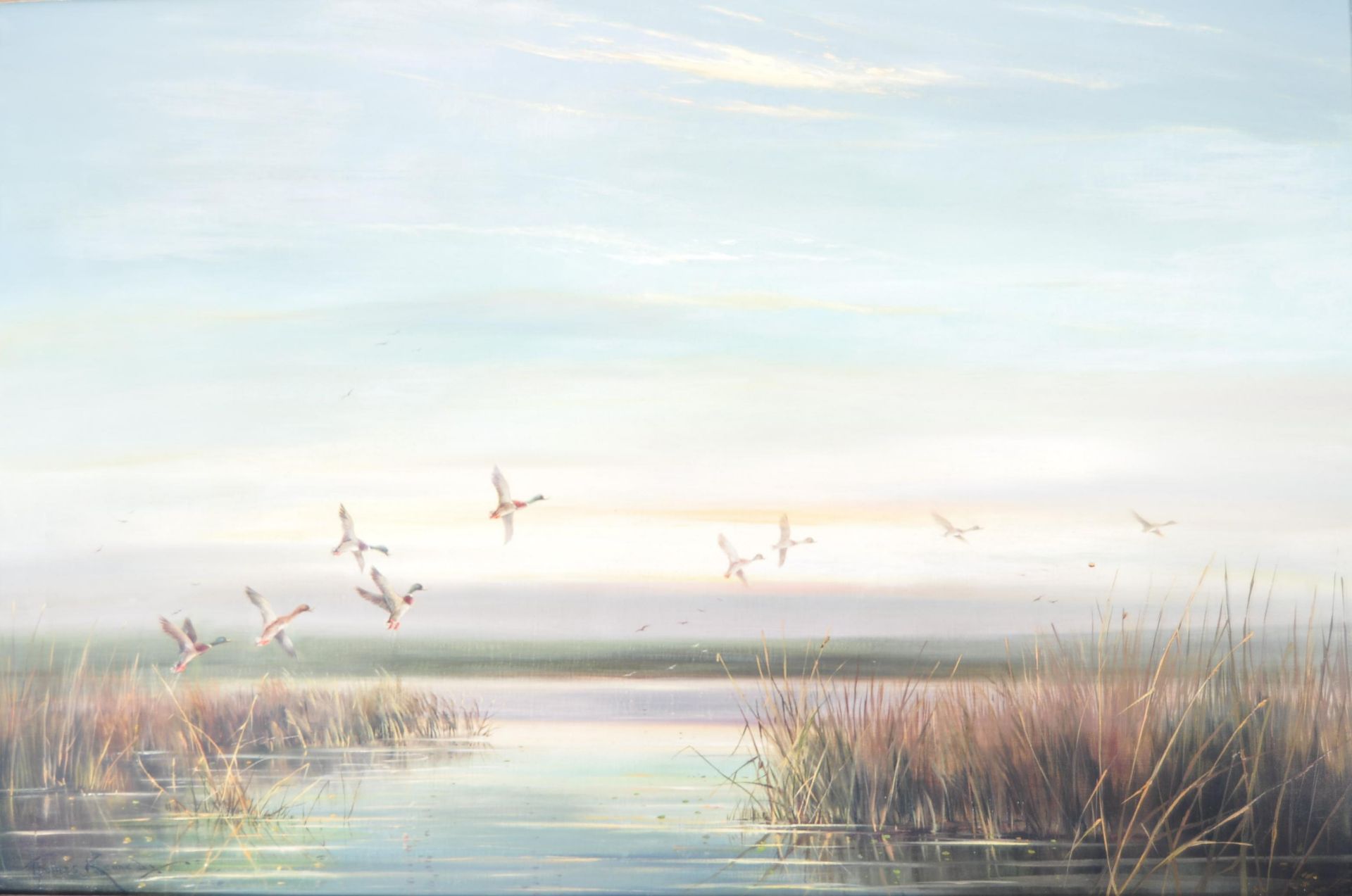 THOMAS KENNEDY - ENGLISH ARTIST - OIL ON CANVAS PAINTING 'EVENING ON THE MARSHES - Bild 2 aus 7