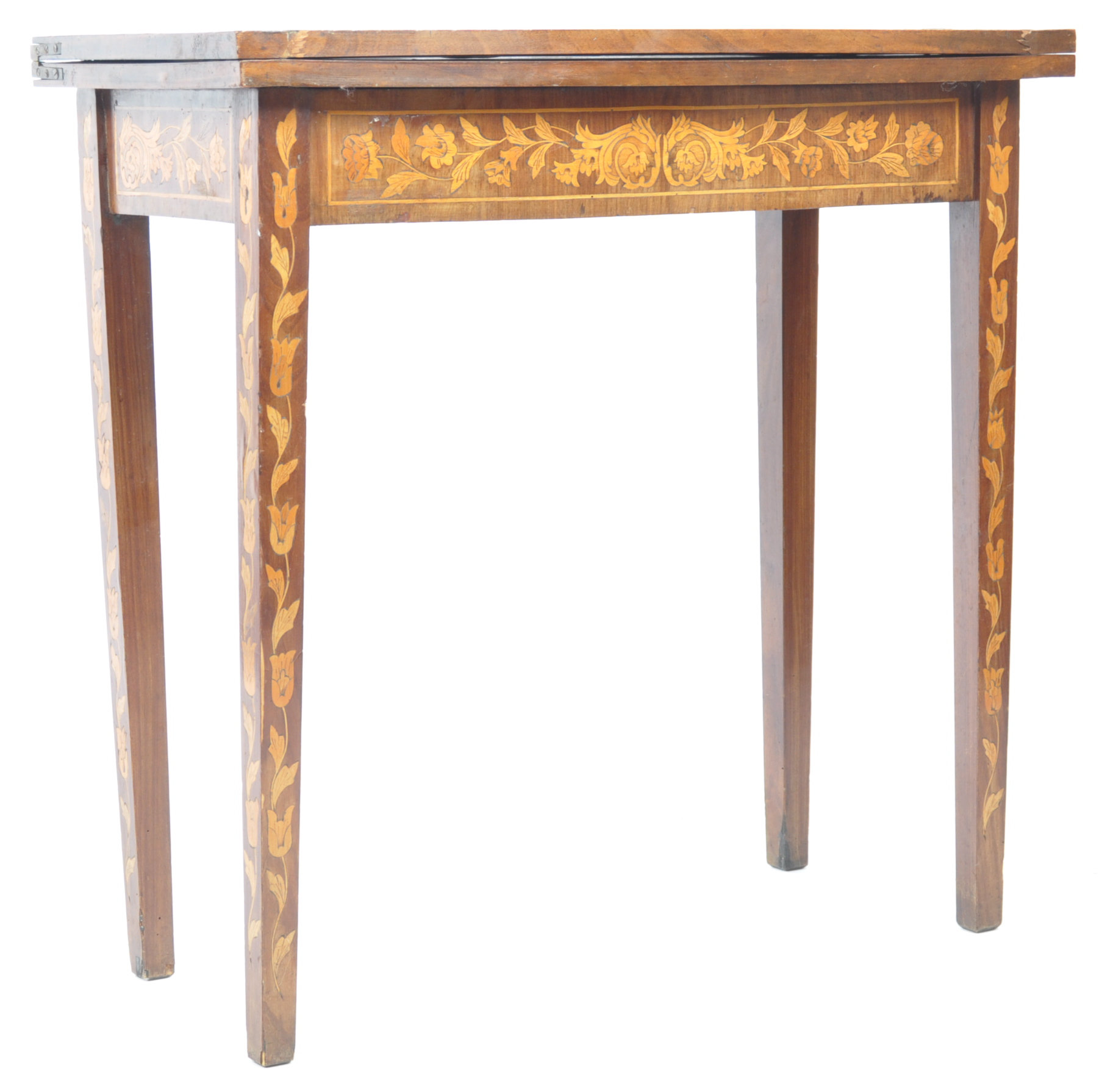 19TH CENTURY ENGLISH DUTCH MARQUETRY INLAID CARD TABLE