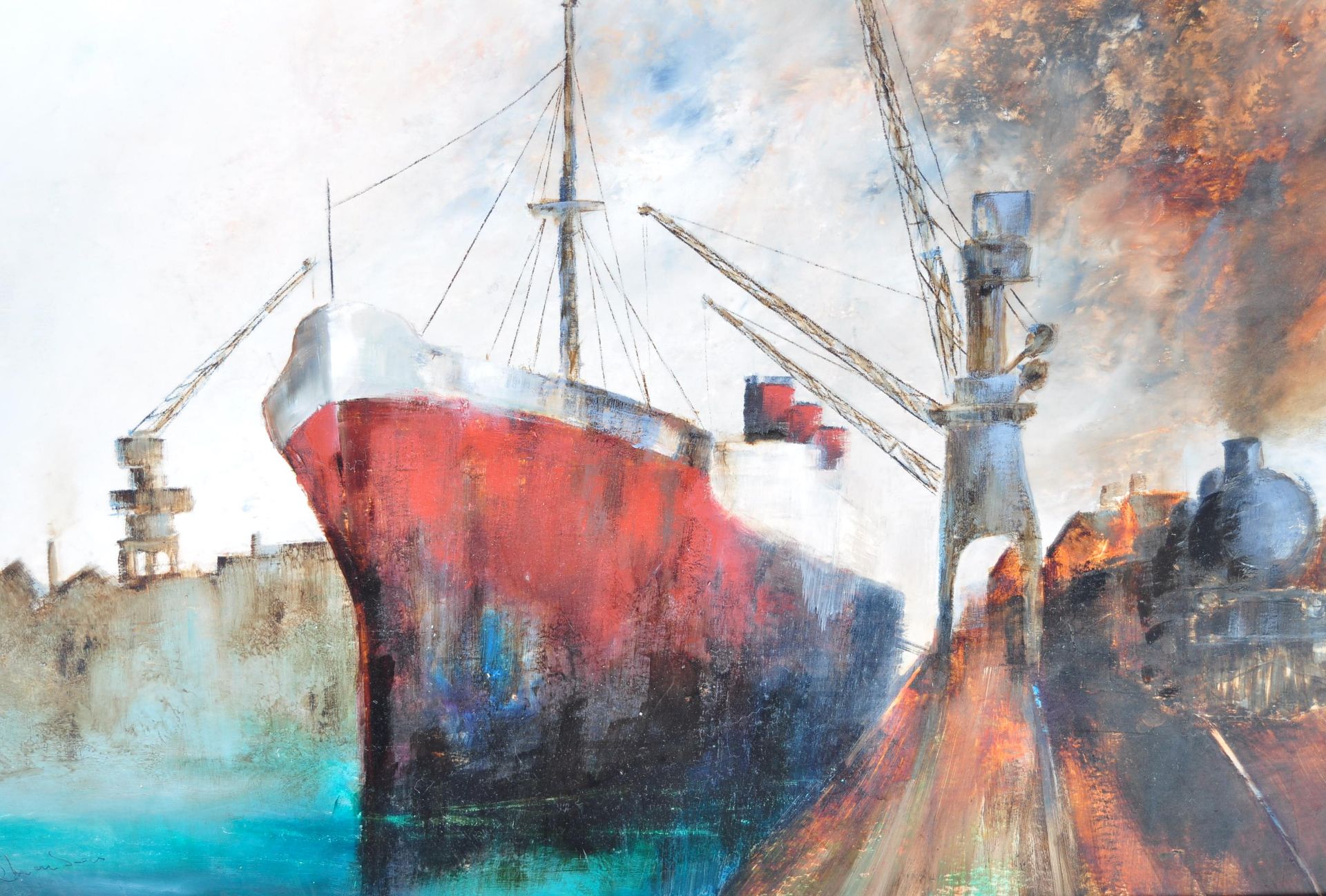 DAVID CHAMBERS - ENGLISH ARTIST - OIL ON BOARD PAINTING OF BRISTOL DOCKSIDE - Bild 2 aus 5