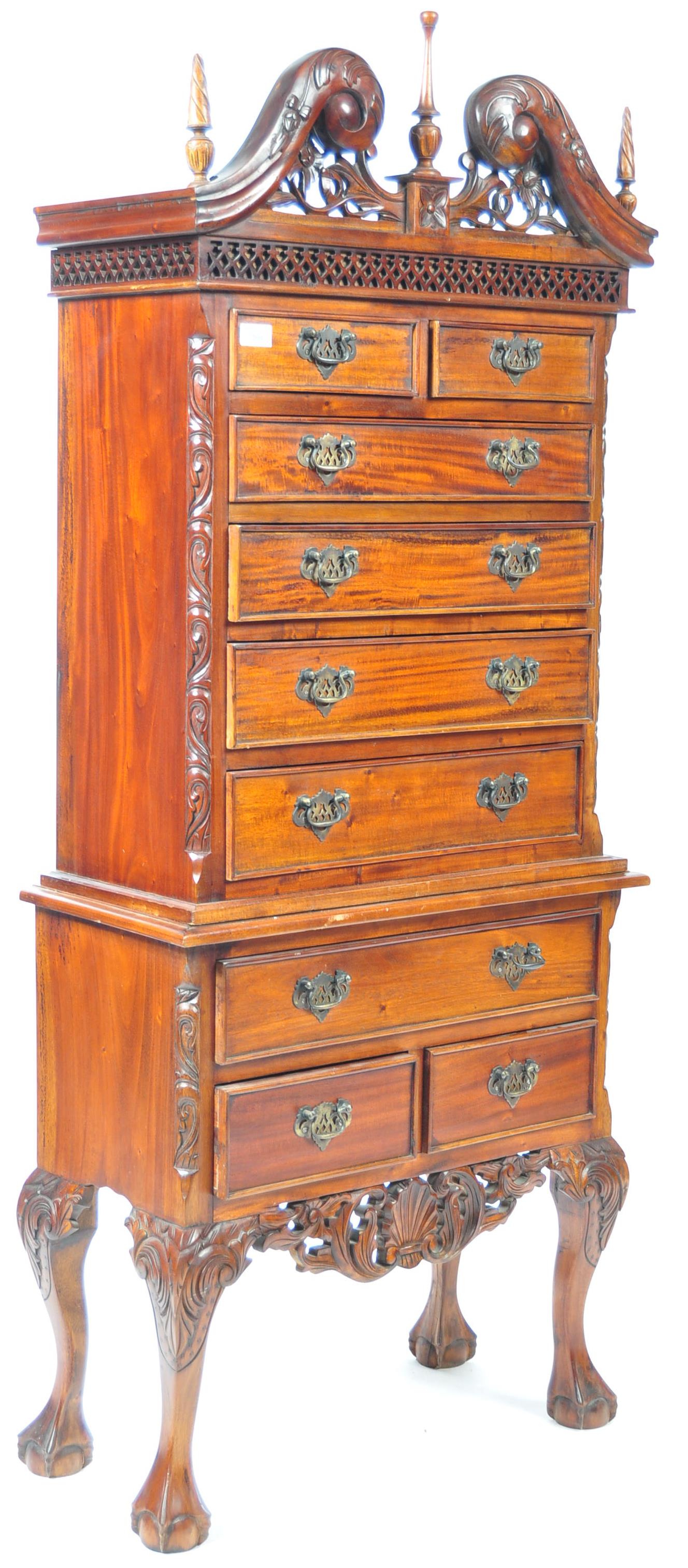 ANTIQUE STYLE MAHOGANY CHEST ON CHEST OF DRAWERS