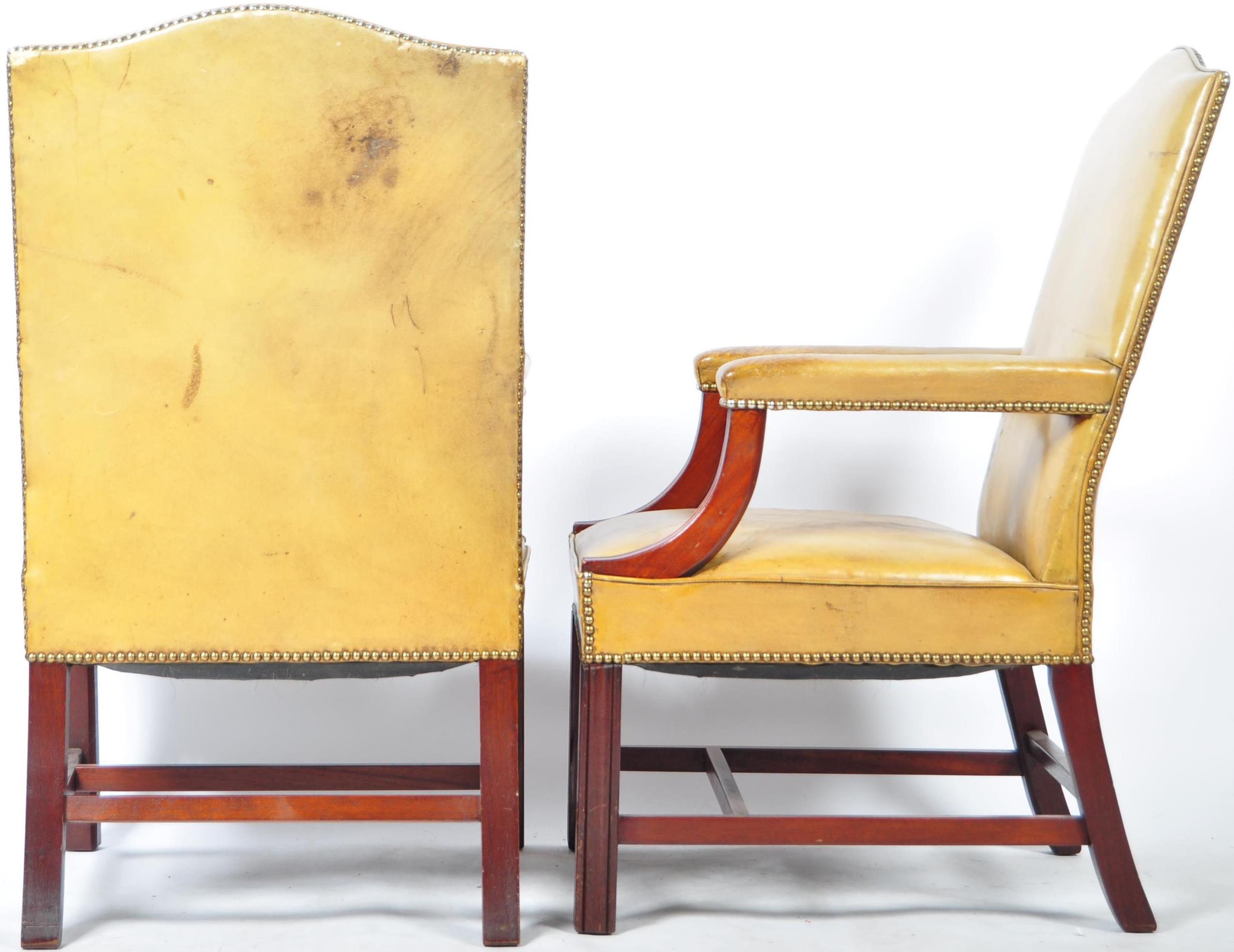 INCREDIBLE SET OF THREE LEATHER AND MAHOGANY GAINSBOROUGH CHAIRS - Image 7 of 7