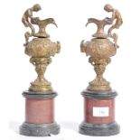 PAIR OF 19TH CENTURY BRONZE AND MARBLE URNS