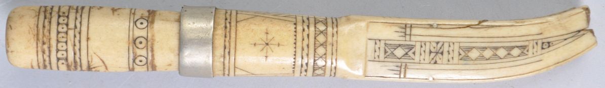 ANTIQUE INUIT HAND CARVED MARINE IVORY SCRIMSHAW DAGGER