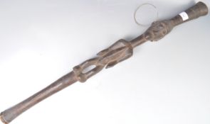 20TH CENTURY HAND CARVED TRIBAL CEREMONIAL STAFF