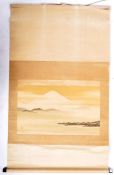 19TH CENTURY SIGNED JAPANESE HAND PAINTED SCROLL LANDSCAPE
