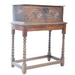 17TH CENTURY ANTIQUE OAK CARVED BIBLE BOX ON STAND