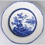 18TH CENTURY CHINESE BLUE AND WHITE BASKET WEAVE PLATE