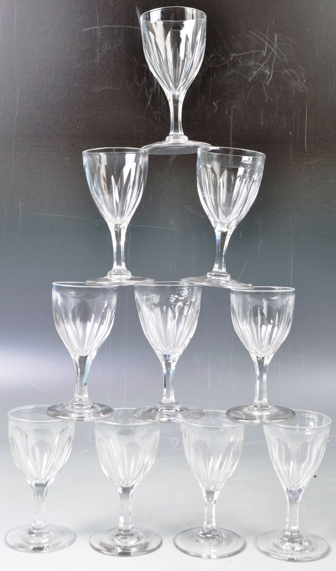 SET OF TEN VICTORIAN HAND BLOWN GLASS WINE / PORT GLASSES