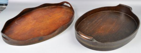 TWO EARLY 19TH CENTURY GEORGIAN OAK AND BRASS TRAYS