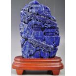 19TH CENTURY CHINESE CARVED LAPIS LAZULI LANDSCAPE SCENE