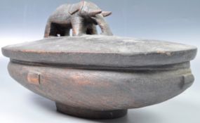 AFRICAN TRIBAL ANTIQUE HAND CARVED WOODEN ROTSE BOWL AND COVER