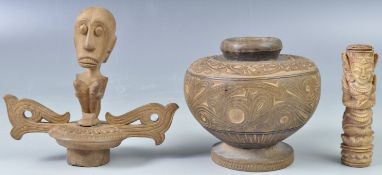 UNUSUAL BORNEO HEADHUNTER MEDICINE POT AND BALINESE FIGURE