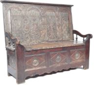 RARE 16TH CENTURY ELIBETHAN OAK PANEL SETTLE BENCH