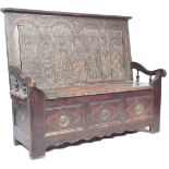 RARE 16TH CENTURY ELIBETHAN OAK PANEL SETTLE BENCH