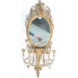 19TH CENTURY VICTORIAN ADAMS STYLE GILT GESSO FRAMED GIRANDOLE MIRROR