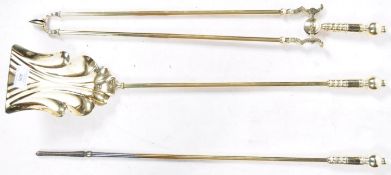 19TH CENTURY POLISHED BRASS SET OF FIRE IRONS