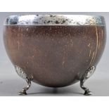 RARE 18TH CENTURY COLONIAL SILVER MOUNTED COCONUT BOWL