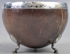 RARE 18TH CENTURY COLONIAL SILVER MOUNTED COCONUT BOWL
