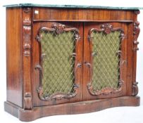 19TH CENTURY VICTORIAN ROSEWOOD AND MARBLE SERPENTINE SIDE CABINET