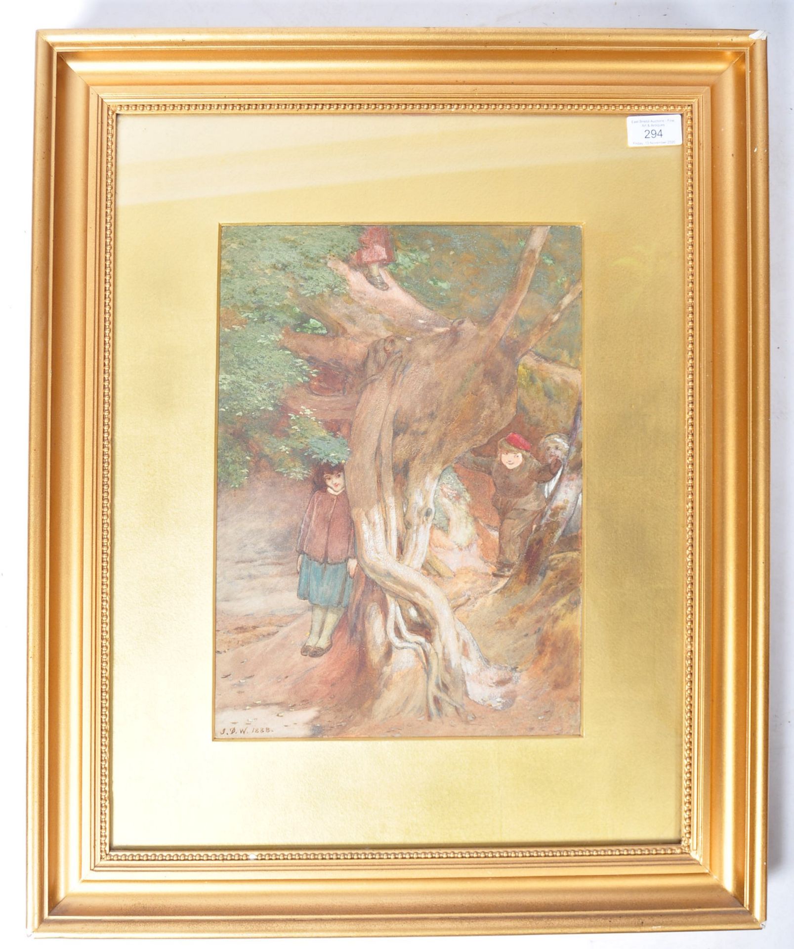 WATERCOLOUR PAINTING OF TWO CHILDREN IN TREE BY JOHN DAWSON WATSON