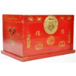 LARGE 19TH CENTURY CHINESE RED LACQUER MARRIAGE CHEST / STORAGE BOX