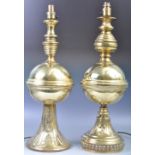NEAR MATCHING PAIR OF ART NOUVEAU STYLE BRASS TABLE LAMPS