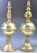 NEAR MATCHING PAIR OF ART NOUVEAU STYLE BRASS TABLE LAMPS