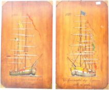 STUNNING PAIR OF 19TH CENTURY PAINTED PANELS DEPICTING SHIPS