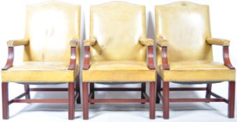 INCREDIBLE SET OF THREE LEATHER AND MAHOGANY GAINSBOROUGH CHAIRS