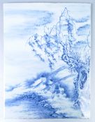 CHINESE REPUBLIC PERIOD BLUE AND WHITE TILE BY WANG BU