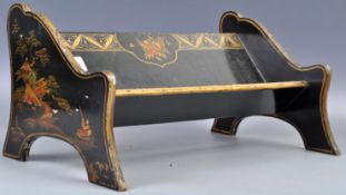 EARLY 20TH CENTURY CHINOISERIE BLACK LACQUER BOOK REST
