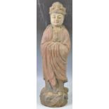LARGE 19TH CENTURY CARVED FIGURE OF GUAN YIN