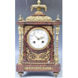 19TH CENTURY FRENCH S MARTI RED VEINED MARBLE MANTEL CLOCK