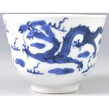 19TH CENTURY CHINESE ANTIQUE BLUE AND WHITE DRAGON BOWL