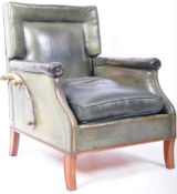 QUALITY ANTIQUE MAHOGANY AND GREEN LEATHER RECLINING ARMCHAIR